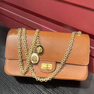 Chanel Nude Medallion 2.55 Reissue Brown Calfskin Double Flap Bag Gold Chain 2017