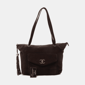 Chanel CC Shopping Brown Suede Envelope Pocket Tote