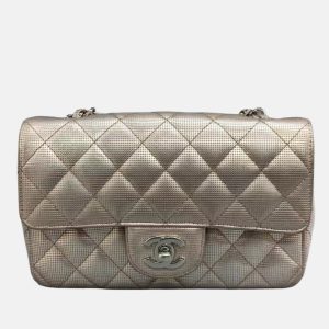 Chanel Classic Flap 2016 Pink Metallic Pixel Effect Calfskin Leather Mini Crossbody Bag