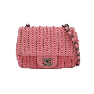 Chanel Mini Square Classic Flap Pink CC Paris Seoul Crochet Leather