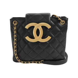 Chanel CC Small Shoulder Bag Giant Gold-tone CC Logo Black Lambskin Leather