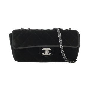 Chanel Baguette Flap Black Velvet Double Strap Silver Hardware 2005-2006