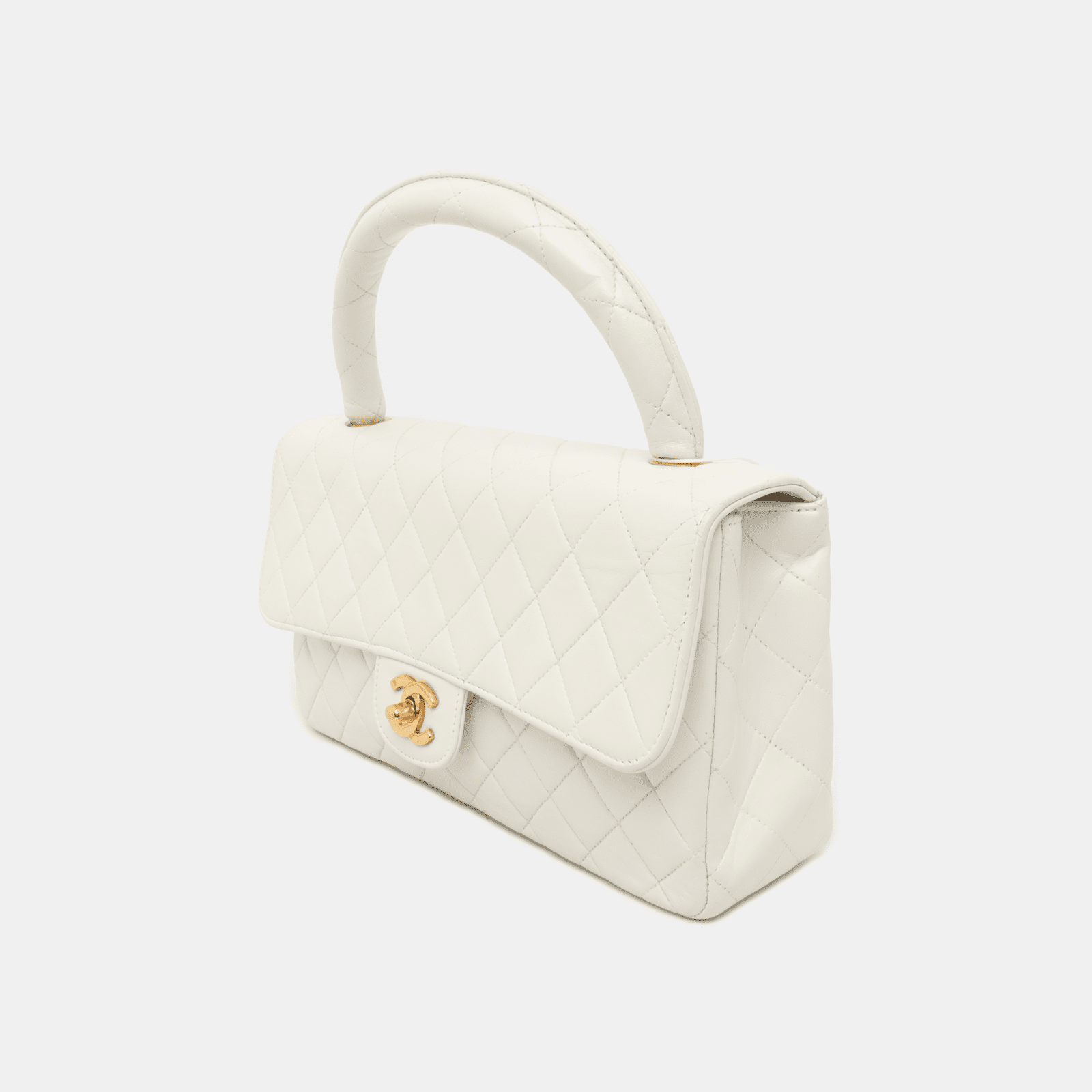 Chanel Kelly Parent Top Handle Flap Bag Medium White Lambskin Leather Gold Hardware 1991-1994 - Image 3