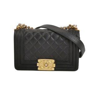 Chanel Le Boy Small Black Lambskin Leather Antiqued Gold Hardware