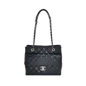 Chanel Coco Shine Small Tote Black Quilted Patent Leather Silver Hardware 2014-15