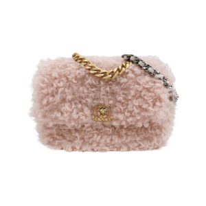Chanel 19 Bag 2021 Small Pink Shearling Flap Bag
