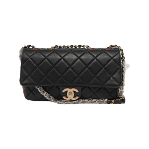 Chanel Black Lambskin Red Stitching Single Flap Double Chain Bag 2017