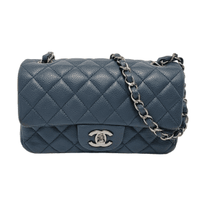 Chanel Classic Flap Rectangular Mini Navy Caviar Leather Silver Hardware