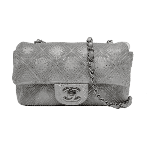 Chanel Classic Flap Mini Rectangular Silver Lambskin With Studs Silver Hardware
