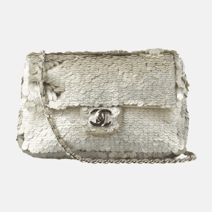Chanel Paillette Flap Bag Rectangular Mini Glitter Sequins Neutral