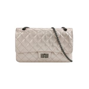 Chanel 2.55 Flap Bag Maxi Rose Gold Iridescent Lambskin Leather Silver Hardware