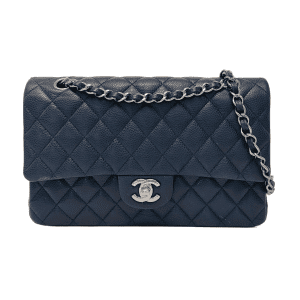 Chanel Classic Flap Medium Navy Caviar Leather Silver Hardware