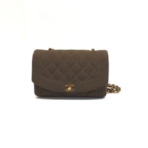 Chanel Diana Medium Vintage Chocolate Brown Fabric Single Flap with 24k Gold Plated Hardware 1991-1994