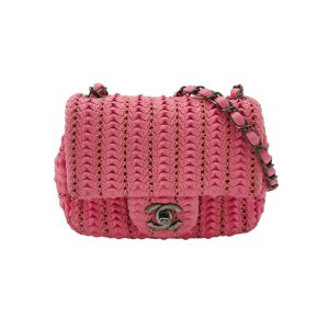 Chanel Mini Square Classic Flap Pink CC Paris Seoul Crochet Leather