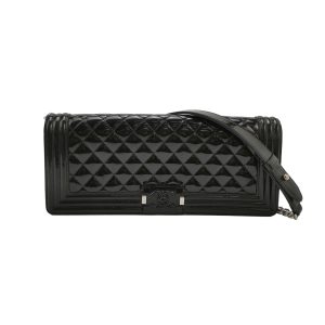 Chanel East West Boy Convertible Chain Shoulder and Clutch Bag Black Patent Leather, 2014-2015