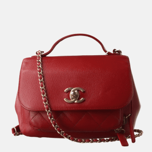Chanel Business Affinity Medium Red Caviar Leather Top Handle Crossbody Bag