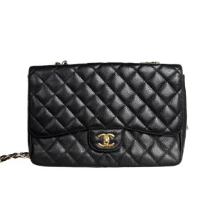 Chanel Classic Flap Jumbo Black Caviar Leather Single Flap Gold Hardware 2009