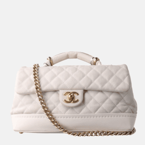 Chanel Global Trotter Flap Bag Crossbody Medium Caviar Leather White, 2013-2014