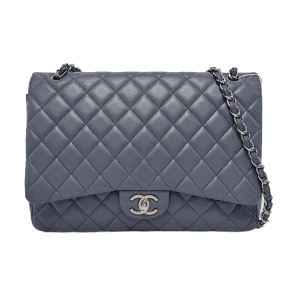 Chanel Classic Flap Maxi Misty Blue Lambskin Leather Double Flap with Silver-tone Hardware