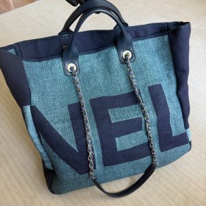 Chanel Deauville Tote Medium Navy Denim Top Handle