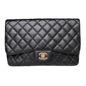 Chanel Classic Flap Jumbo/Large Black Caviar Leather with Gold Hardware