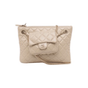 Chanel Beige Iridescent Lambskin Quilted Pouch with Mini Flap Purse