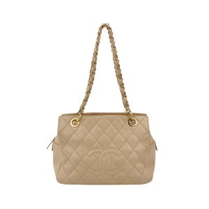 Chanel Petite Shopping Tote PST 2011 Beige Caviar Leather Chain Shopping Bag