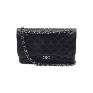 Chanel Classic Flap Jumbo Midnight Navy Caviar Leather Double Flap Silver Hardware