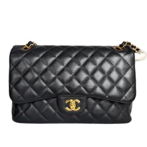 Chanel Classic Flap Jumbo Black Caviar Leather Double Flap Gold Hardware 2011-2012