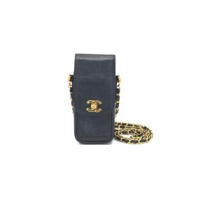 Chanel Black Caviar CC Phone Case Matelasse Chain Strap Crossbody Bag