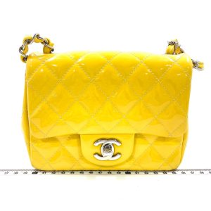 Chanel Classic Flap Mini Square Yellow Patent Lambskin Crossbody Bag 2014