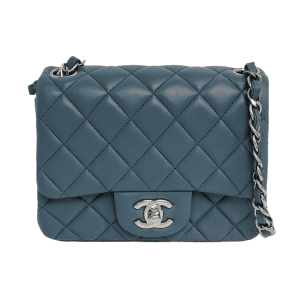 Chanel Classic Flap Mini Square Misty Blue Grey Lambskin Crossbody Bag, 2012-2013