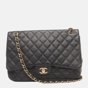 Chanel Classic Flap Maxi 2009 Black Caviar Leather Single Flap with Gold Hardware