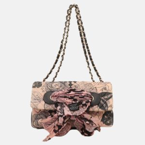 Chanel Pink Camellia Scarf and Calfskin Leather Flap Graphic Print Shoulder Bag, 2018