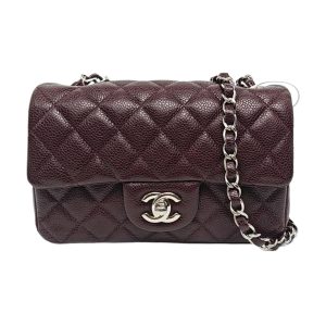 Chanel Classic Flap Rectangular Mini Burgundy Caviar Leather Silver Hardware