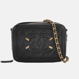 Chanel Filigree Mini Vanity Case 2018 Black Caviar Leather Bag