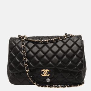 Chanel Classic Flap Jumbo 2009 Black Lambskin Leather Single Flap with Gold Hardware