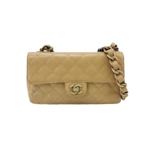 Chanel Classic Flap Vintage Mini Beige Calfskin Bi-color Acrylic Strap Crossbody Bag, 2000-2002