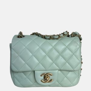 Chanel Classic Flap Mini Square Baby Mint Blue Lambskin Crossbody Bag, 2014