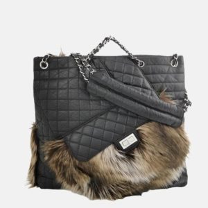 Chanel Black Calfskin Fur Mademoiselle Lock 2way Tote, 2010