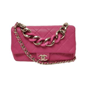 Chanel Elegant Gold Chain Resin Bi-color Single Flap Bag Small Pink