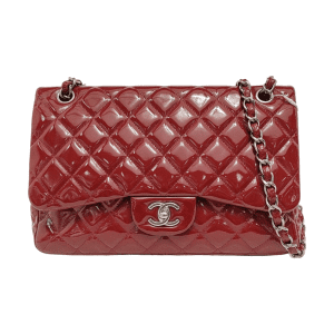 Chanel Classic Flap Jumbo Red Patent Leather Double Flap Silver Hardware