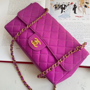 Chanel Classic Flap Medium Vintage Pink Fuchsia Canvas with 24k Gold Plated Hardware