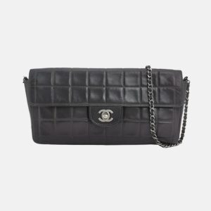Chanel East West Chocolate Bar Black Leather Silver Hardware, 2000-2002