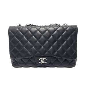 Chanel Classic Flap Jumbo Large Black Lambskin Leather with Silver hardware