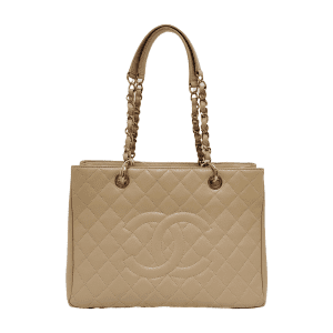 Chanel GST Grand Shopping Tote Beige Caviar Leather GM Gold Hardware