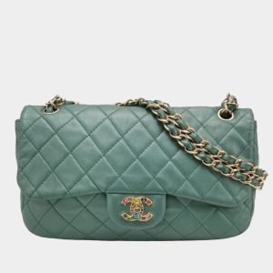 Chanel Classic Flap 2011 Large Teal Green Gem CC Turn lock