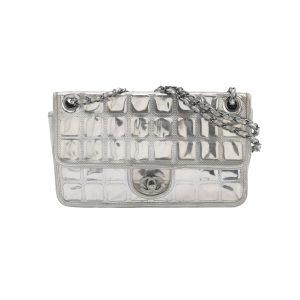 Chanel Ice Cube Chocolate Bar Classic Flap Metallic Silver PVC with Leather