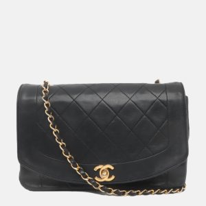 Chanel Diana CC Flap Bag Vintage 1989 Black Lambskin Leather with 24k Gold Hardware