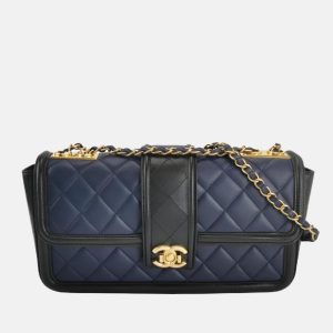 Chanel Elegant CC Flap Bag Navy Black Quilted Medium